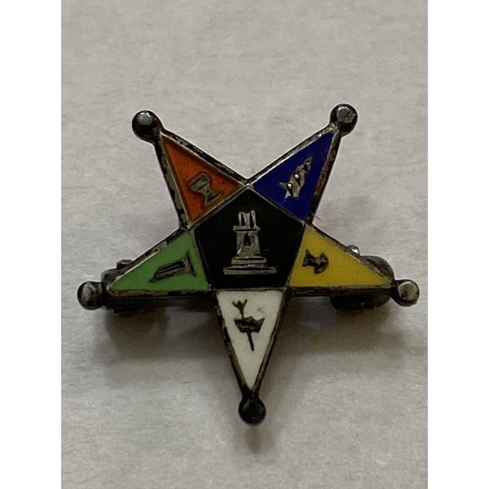 Vintage Sterling Silver And Enamel Masonic Eastern Star Pin